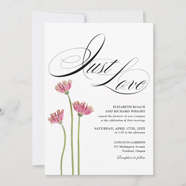 Invitation Just Love Floral Fleurs Sauvages Code QR Mariage (Devant)