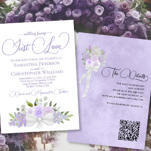 Invitation Just Love Lavender Boho Floral QR Code Mariage