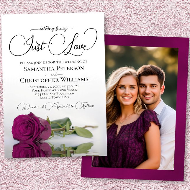 Invitation Just Love Magenta Berry Rose Photo Back Wedding (Front/Back)