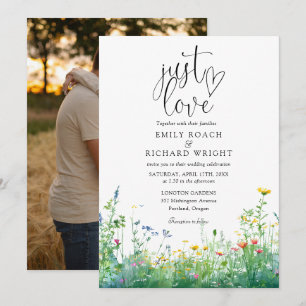 Invitation Just Love Script Wildflowers Floral Photo Mariage