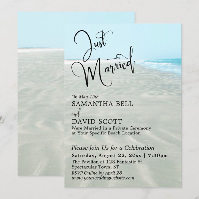 Invitation Just Married Ripplpled Sand Aqua Water Beach Événe (Devant / Derrière)