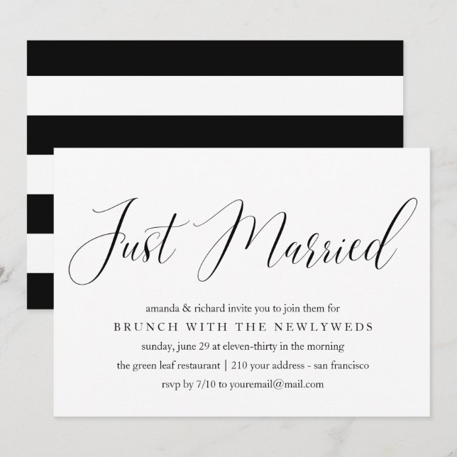 Invitation Just Married typographie post brunch mariage (Devant / Derrière)