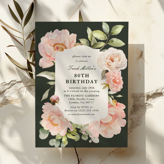 Invitation Juste Blush Floral 80e anniversaire (Créateur téléchargé)