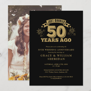 Invitation Juste Marié 50e Anniversaire Photo Noir Et Or