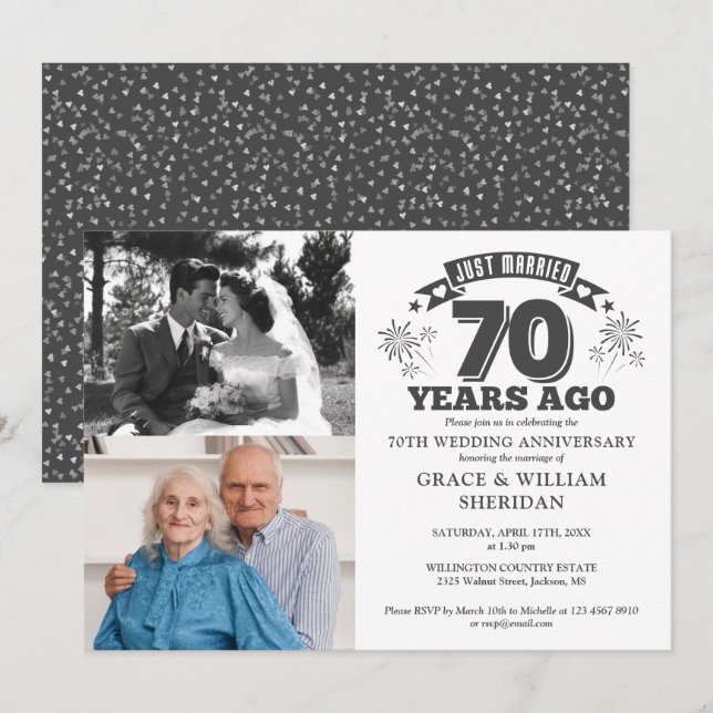Invitation Juste marié 70ème anniversaire de Mariage 2 Photo (Devant / Derrière)