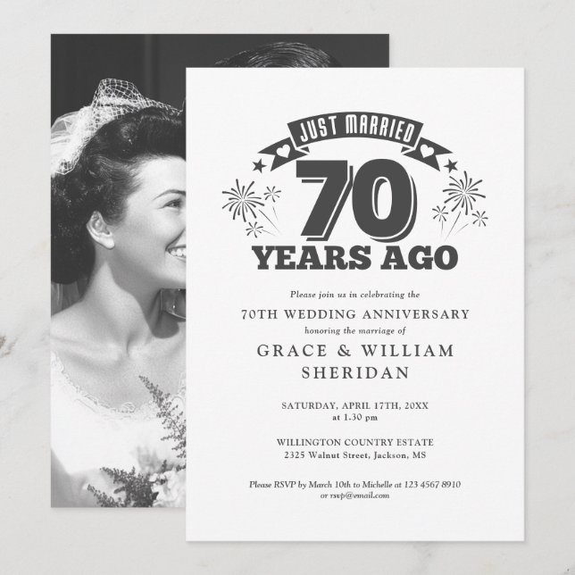 Invitation Juste marié 70ème anniversaire de Mariage Photo (Devant / Derrière)