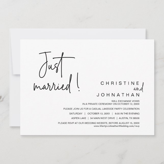 Invitation Juste Marié, Mariage Elopement Diner Party Invit (Devant)