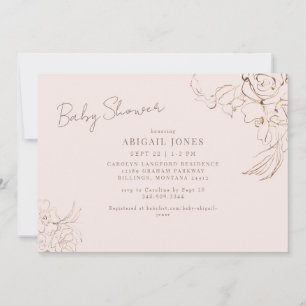 Invitation Juste nous Filles Blush & Gold Baby shower Floral
