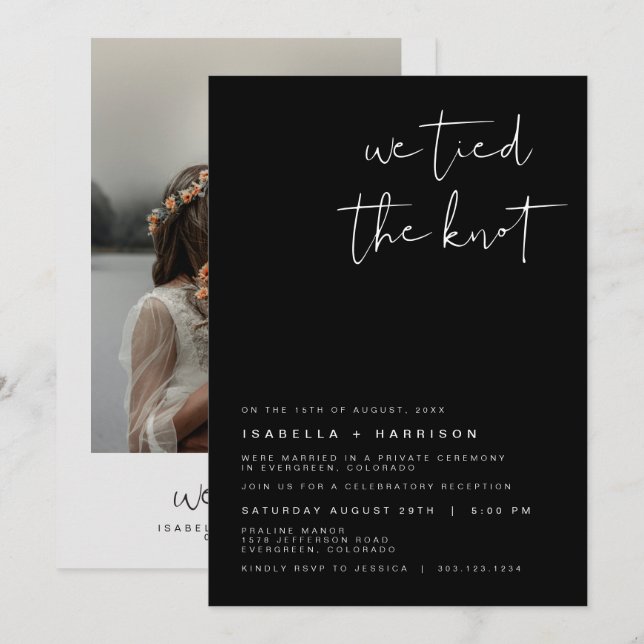 Invitation JVI Black Modern Edgy Photo Réception Elopement (Devant / Derrière)