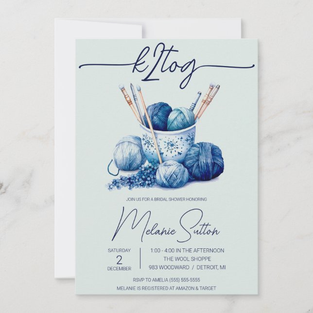 Invitation k2tog, Fil Bleu d'hiver, Fête des mariées de Trico (Devant)