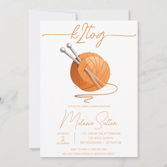 Invitation k2tog, Tricot, Orange Ball of Yarn Fête des mariée (Devant)