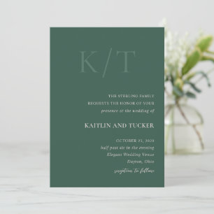 Invitation Kaitlin Hunter Green Bold Monogram Mariage élégant