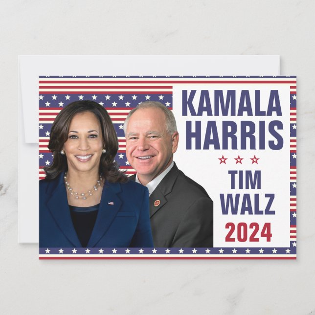 Invitation Kamala Harris Tim Walz 2024 Président Vice Photos (Devant)