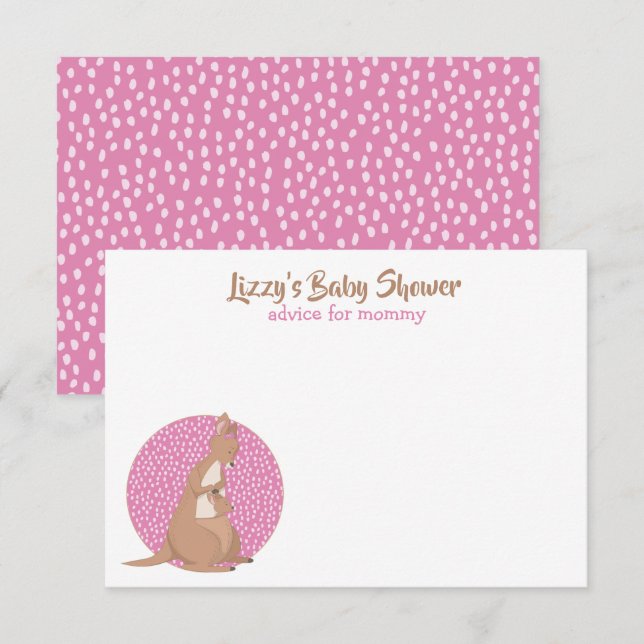 Invitation Kangaroo Baby Girl Douche rose (Devant / Derrière)