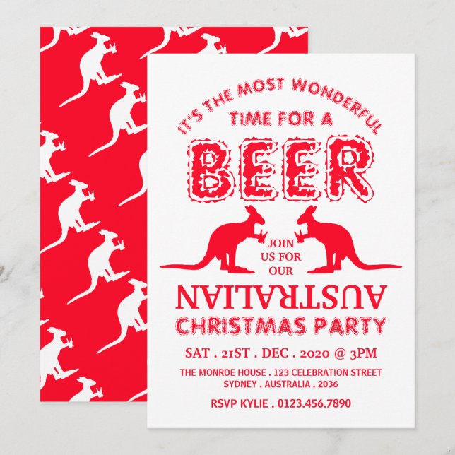 Invitation Kangaroo Beer, fête de Noël australienne (Devant / Derrière)