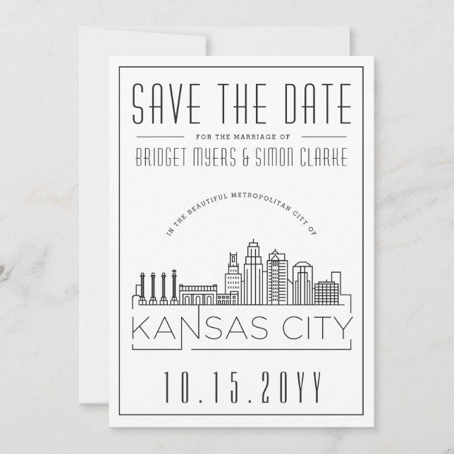 Invitation Kansas City Mariage stylisé, Date à retenir (Devant)