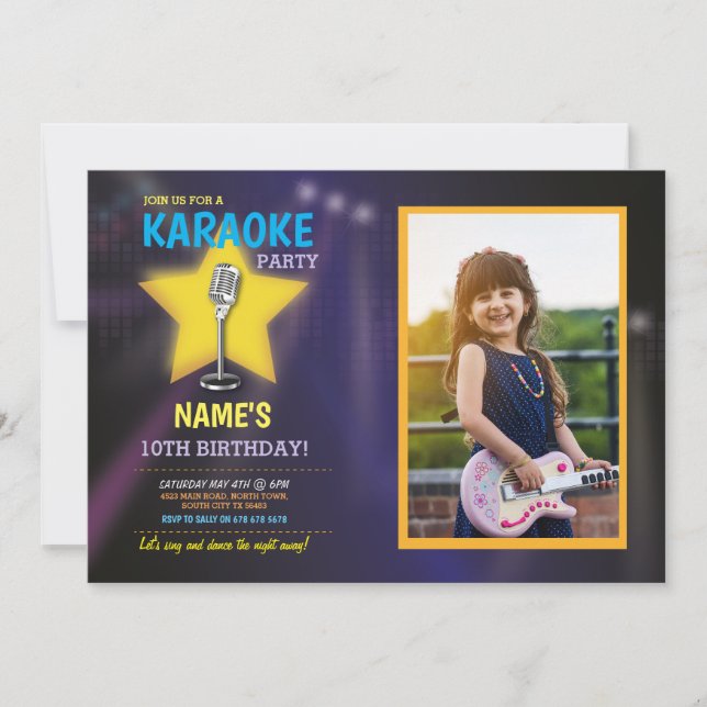 Invitation Karaoke Anniversday Party Dance Star Photo (Devant)