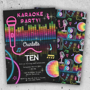 Invitation Karaoké Néon Lumière Anniversaire Chanson Musique 