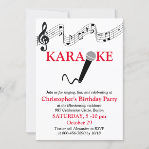 Invitation Karaoke Party Échelle musicale Microphone Rouge