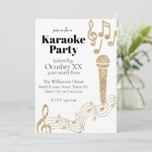 Invitation Karaoke Party Gold Parties scintillant Notes music