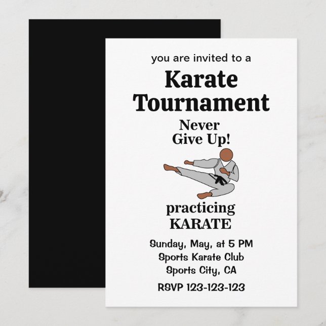 Invitation Karate Black Belt Tournoi d'arts martiaux (Devant / Derrière)