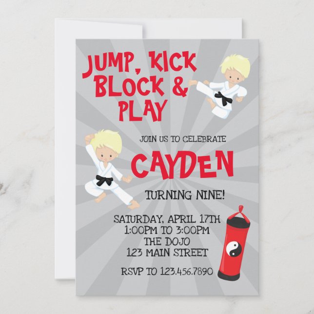 Invitation Karate Martial Arts Rouge et Noir Invitday Birthda (Devant)