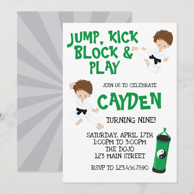 Invitation Karate Ninja Green Anniversaire (Devant / Derrière)