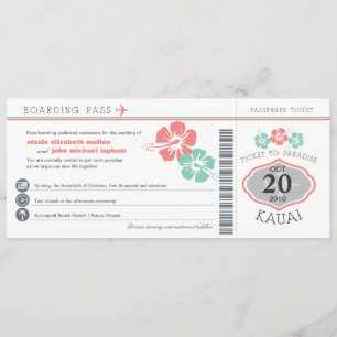 Invitation Kauai Hawaii Hibiscus Boarding Pass Mariage