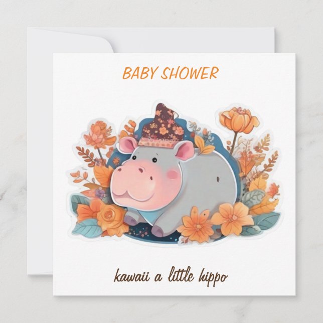 invitation kawaii a little hippo baby shower  (Front)