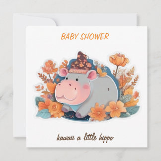 invitation kawaii a little hippo baby shower