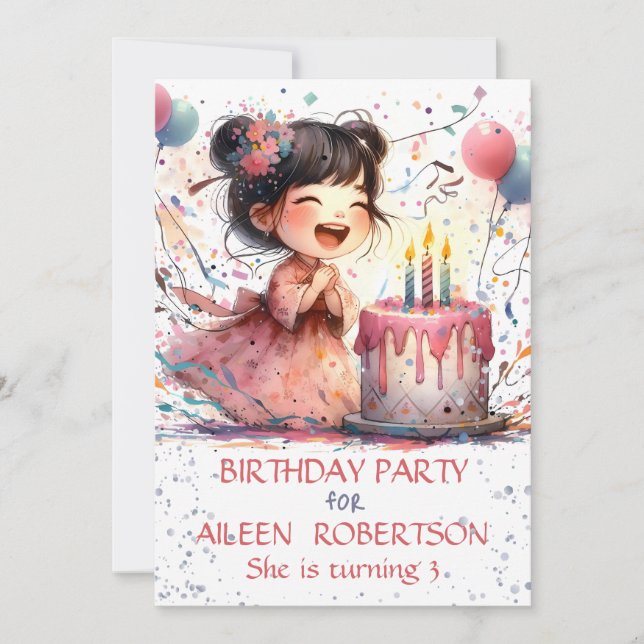 Invitation Kawaii Asiatique fille 3e anniversaire canette (Devant)