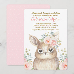 Invitation Kawaii Baby shower Floral Rose Bunny Bunny Woodlan