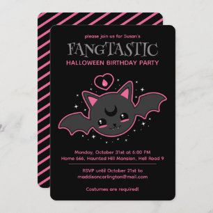 Invitation Kawaii Bat Halloween fête d'anniversaire
