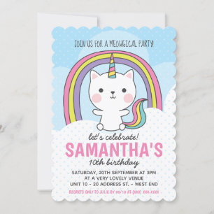Invitation Kawaii Catcorn Cat Unicorn Party