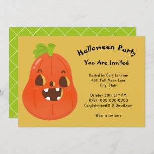 Invitation Kawaii Citrouille Halloween Jack o' Lantern Party 