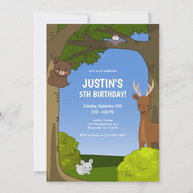 Invitation Kawaii Cute Animaux Anniversaire (Devant)