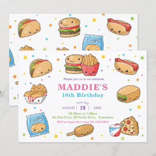 Invitation Kawaii Cute Fast Food Party Fille Anniversaire