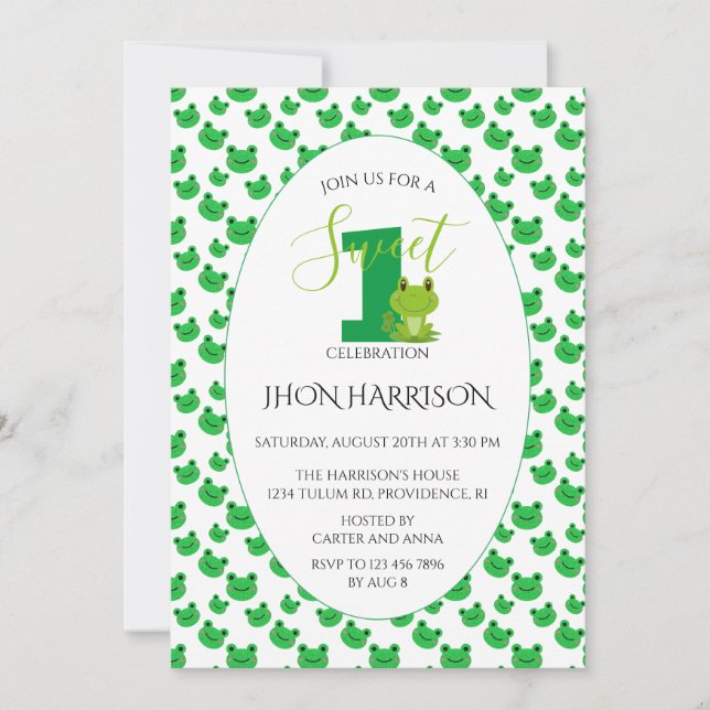 Invitation Kawaii Frog Première fête d'anniversaire (Devant)