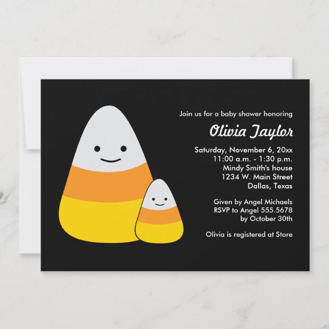 Invitation Kawaii Halloween Baby shower Candy Corn (Devant)