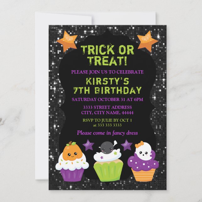 Invitation Kawaii Halloween Cupcakes Anniversaire (Devant)