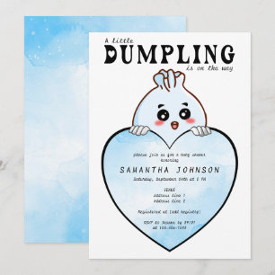 Invitation Kawaii Little Dumpling Dim Sum Baby shower bleu