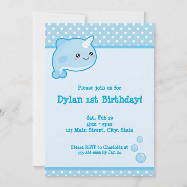 Invitation Kawaii Narwhal (Devant)