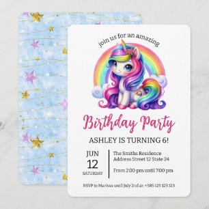 Invitation Kawaii Rainbow Unicorn Anniversaire Fête Invitatio