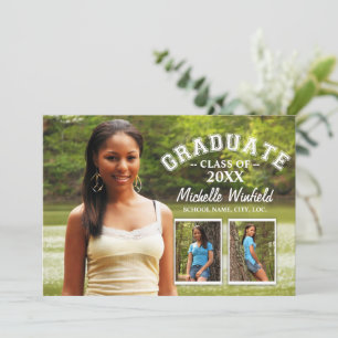 Invitation Keepsaké 3 Photo Modern Text Overlay Graduation