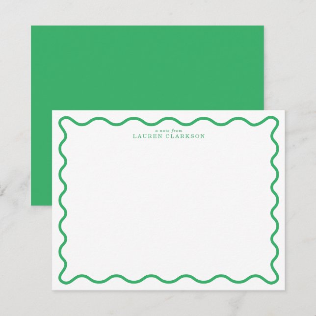 Invitation Kelly Green Modern Wavy Border Note Card (Devant / Derrière)