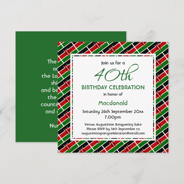 Invitation KENYA FLAG Personnalisé Anniversaire Célébration (Devant / Derrière)