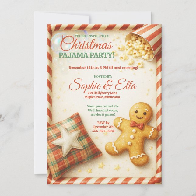 Invitation Kids Christmas Pajama Party Holiday Sleepover (Devant)