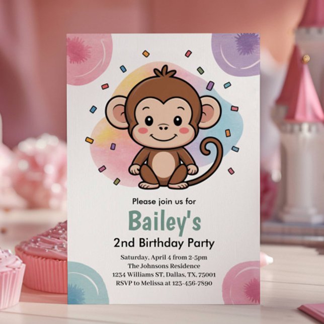 Invitation Kids Cute Monkey Jungle Birthday Party (Créateur téléchargé)