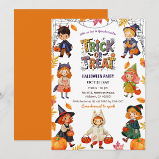 Invitation Kids Trick or Treat Halloween Party Spooky Costume