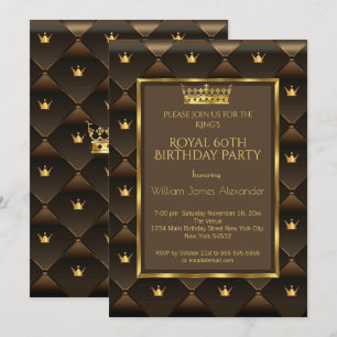 Invitation King 60e fête d'anniversaire Crown Gold Choc Brown